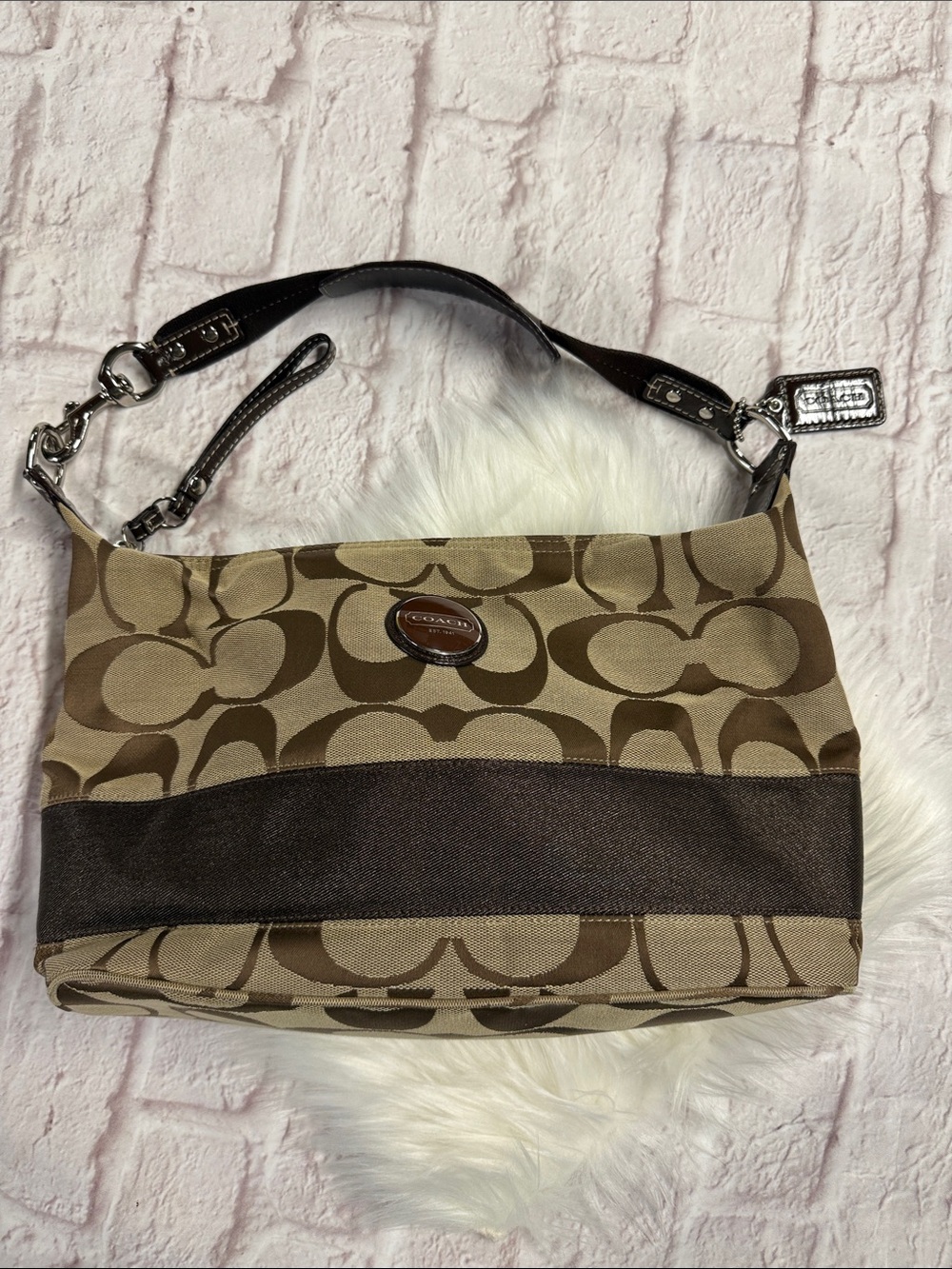 Coach Brown Khaki Signature Canvas Shoulder Bag